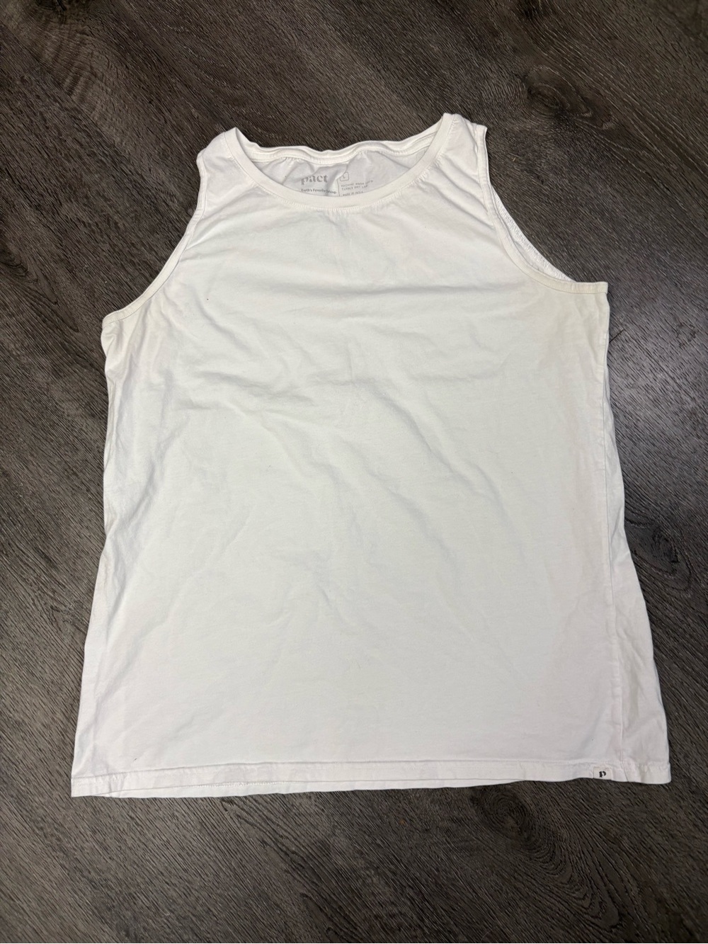 Pact Large White Tank Top Round Neck 100% Organic Cotton P Logo at Hem Casual